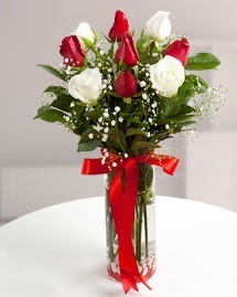 5 kırmızı 4 beyaz gül vazoda  Iğdır Yaycı çiçek mağazası , çiçekçi adresleri 